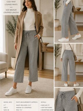 Love & Lore Cozy Knit Lounge Pants NWT Medium Gray Wide Leg Cropped Sweater Knit